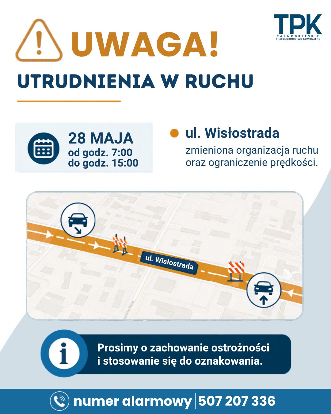 Czasowe utrudnienia w ruchu na ul. Wisłostrada od 28 maja